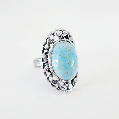 Turquoise matrix boho ring