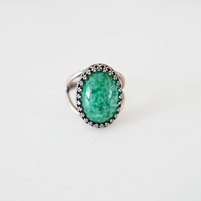 Green jade antique sterling silver ring
