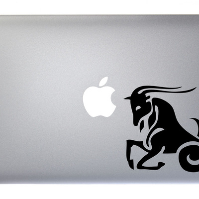 Capricorn zodiac symbol silhouette 10th sign sea mountain goat - 5 inch black vinyl decal for macbook, laptop or other device