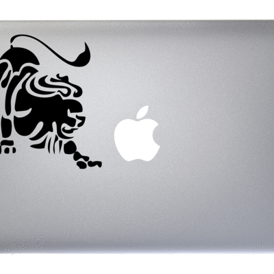 Leo zodiac symbol silhouette 5th sign lion - 5 inch black vinyl decal for macbook, laptop or other device