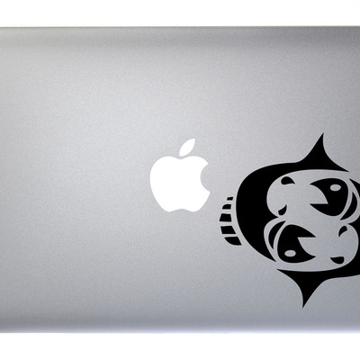 Pisces zodiac symbol silhouette 12th sign fish - 5 inch black vinyl decal for macbook, laptop or other device