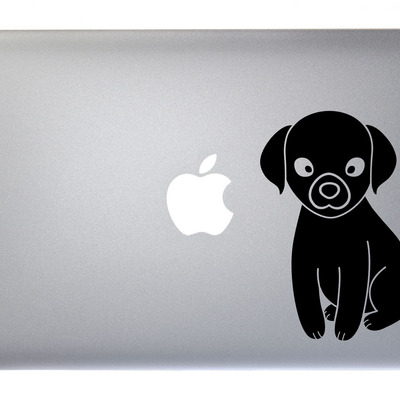 Adorable sitting puppy dog - 5 inch black vinyl decal for macbook, laptop or other device