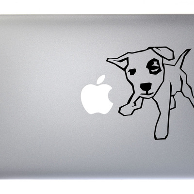 Little bull terrier dog wants to play - 5 inch black vinyl decal for macbook, laptop or other device