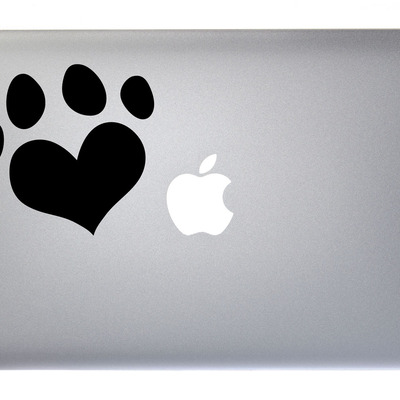 Heart shaped paw print - 5 inch black vinyl decal for macbook, laptop or other device