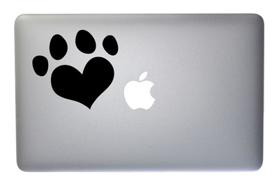 Heart Shaped Paw Print - 5 Inch Black Vinyl Decal for Macbook, Laptop or other device