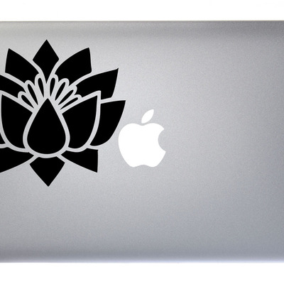 Blooming lotus flower in the east - 5 inch black vinyl decal for macbook, laptop or other device