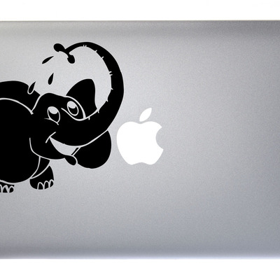 Happy elephant taking a bath - 5 inch black vinyl decal for macbook, laptop or other device