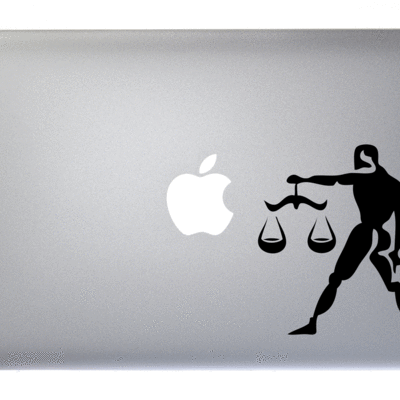 Libra zodiac symbol silhouette 7th sign scales - 5 inch black vinyl decal for macbook, laptop or other device