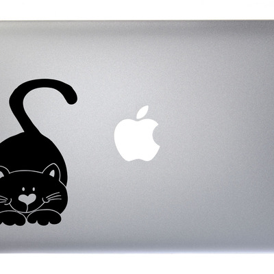 Little cute curious kitty cat full body - 5 inch black vinyl decal for macbook, laptop or other device