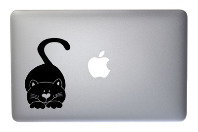 Little Cute Curious Kitty Cat Full Body - 5 Inch Black Vinyl Decal for Macbook, Laptop or other device
