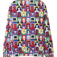 POP ART CARTOON FIGURED DYEING LOOSE SWEATSHIRT Q92816 - Thumbnail 1
