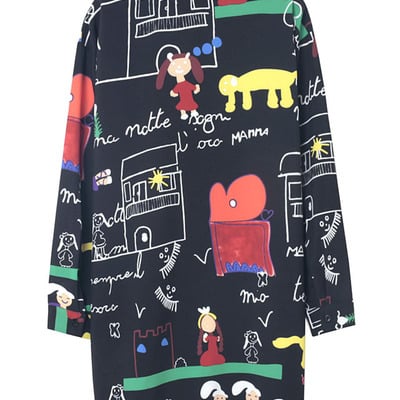 Cartoon sketches printed long shirt dress q5698 4 - Thumbnail 5