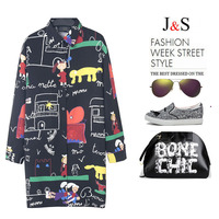 CARTOON SKETCHES PRINTED LONG SHIRT DRESS Q5698 4 - Thumbnail 3