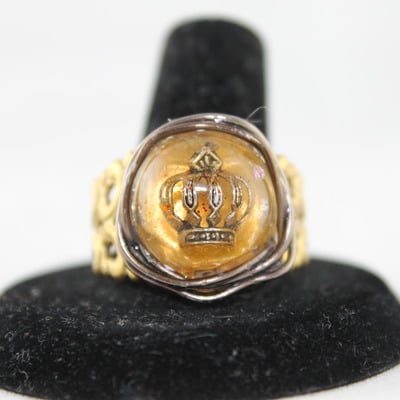 Steam punk princess ring in champagne resin
