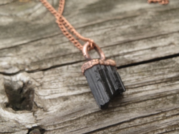 Raw Black Tourmaline Crystal Electro Formed Pendant