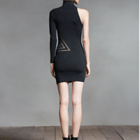 AMERICAN HIGH FASHION HIGH NECKED BLACK SLIM FIT COCKTAIL DRESS - Thumbnail 1