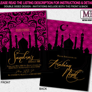 Arabian Nights Sweet 16 Birthday Party Invitation, Printed Invitations or Digital File - Thumbnail 2