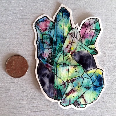 Original watercolor of aurora quartz - rainbow crystal 