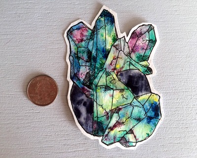 Original Watercolor of Aurora Quartz - Rainbow Crystal 