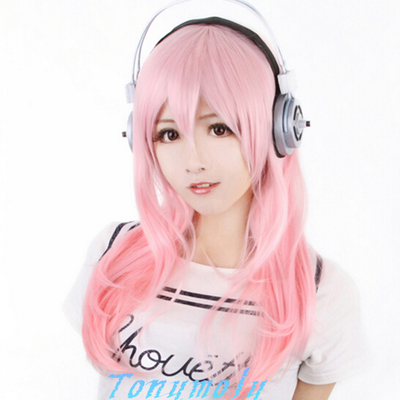 Super sonico cosplay wig fashion straight pink wig headphone - Thumbnail 5