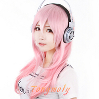 Super Sonico Cosplay Wig Fashion Straight Pink Wig headphone - Thumbnail 1