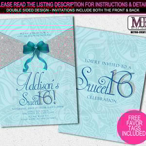 Sweet 16 party invitation, printed invitations or digital file - Thumbnail 1