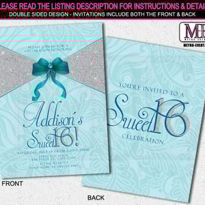 Sweet 16 Party Invitation, Printed Invitations or Digital File - Thumbnail 2