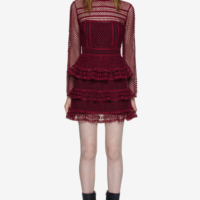 Self portrait claret red black lace princess dress mm921 - Thumbnail 4