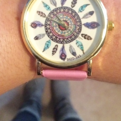 Pink & white feather watches