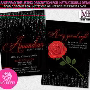 Red rose, sweet 16 birthday invitations - Thumbnail 2