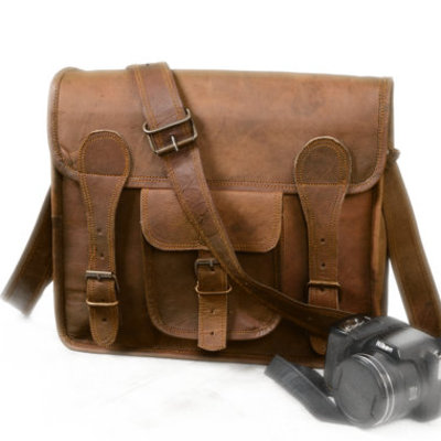 12x10x5" new style handmade goat leather padded 11inc laptop, massenger,office,school bag satchel