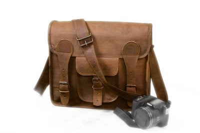 12x10x5" new style handmade goat leather padded 11inc laptop, massenger,office,school bag satchel