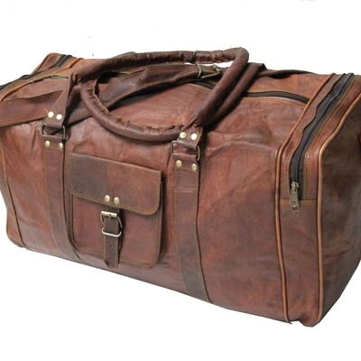 20x10x8" handmade vintage goat leather duffle bag gym overnight cabin travel bag