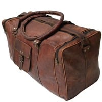 20x10x8" Handmade Vintage Goat Leather Duffle Bag Gym Overnight Cabin Travel Bag - Thumbnail 1