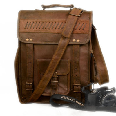 14x11x5" rustic soft brown goat leather satchel laptop bag messenger bag