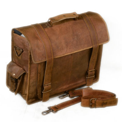 Leather messenger bag (standard size 16 inch) designer leather bag for gift