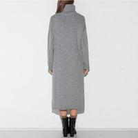 MILANO FASHION GREY HIGH NECKED SLIT SWEATER DRESS MM874 - Thumbnail 1