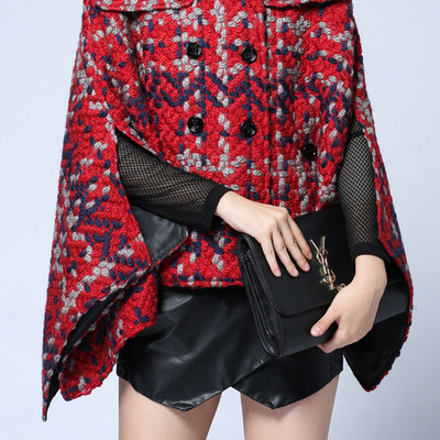 Milano fashion style double breasted plaid bat sleeve coat mm944 - Thumbnail 5