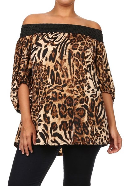 Plus *Animal Print Off The Shoulder-TDE