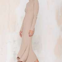 MILANO FASHION OPEN BACK SEXY BEIGE RUFFLED DRESS MM793 - Thumbnail 1