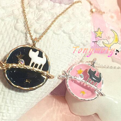 Harajuku cute cat walk on universe planet diamond stereoscopic the long necklace sweater chain gift - Thumbnail 5