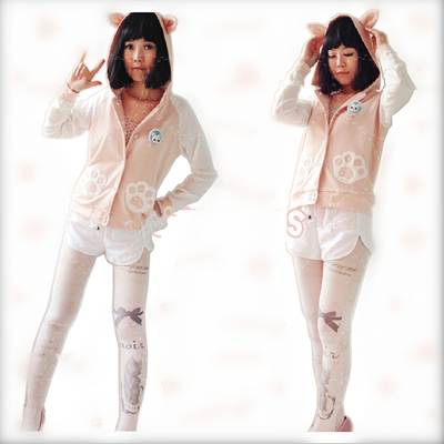 [love lives] light apricot kawaii hoodie baseball coat with cat ears sp164988