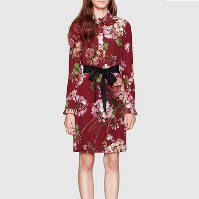 Gcc fashion wine red floral dress mm959 - Thumbnail 4