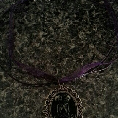 Siamese twins skeleton children purple ribbon necklace