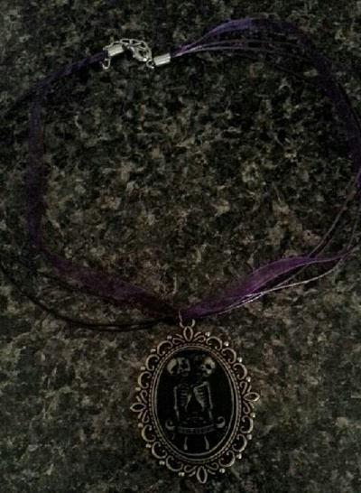 Siamese twins skeleton children purple ribbon necklace