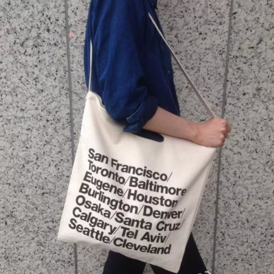 American apparel canvas letters printed denim bag - Thumbnail 5