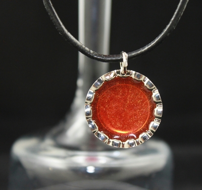 Bottlecap! Tiger Lily Resin and Leather Necklace 