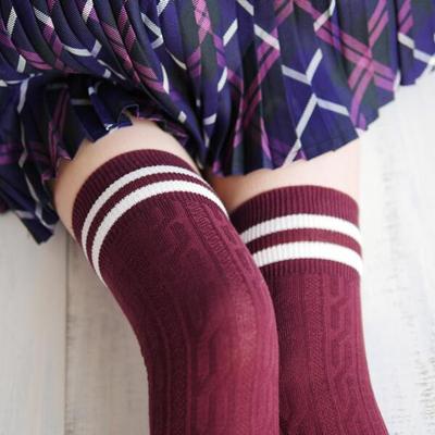 Free Shipping Women's Girls Navy Wind Twist Vertical Stripes two horizontal Knee Tights Stockings