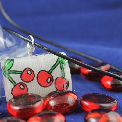 "oh cherry" rectangle resin necklace 