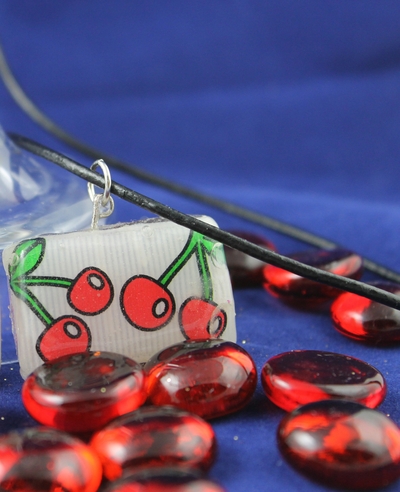 "Oh Cherry" Rectangle Resin Necklace 